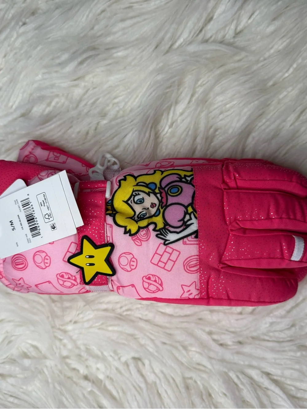 NWT Kids Pink Princess Peach Character Mittens with Star Accent Size S/M